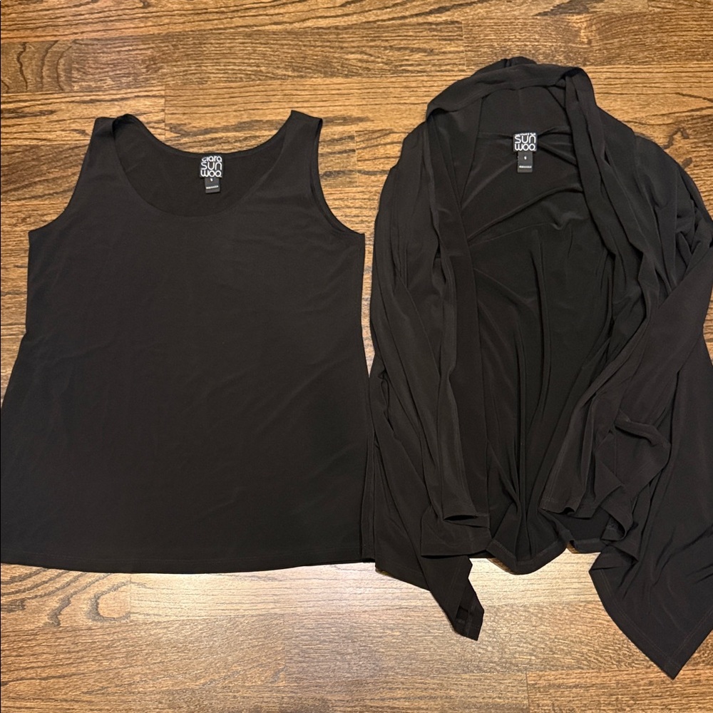 Clara Sunwoo Black Top and open cardigan set